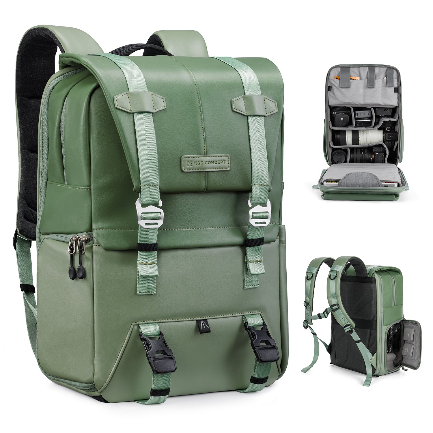 Camera Backpack Camera Bags for Photographers Large Capacity Camera Case with Raincover 15-15.6 Inch Laptop Compartment Backpack 20L Urban Wander 01 (Light green)