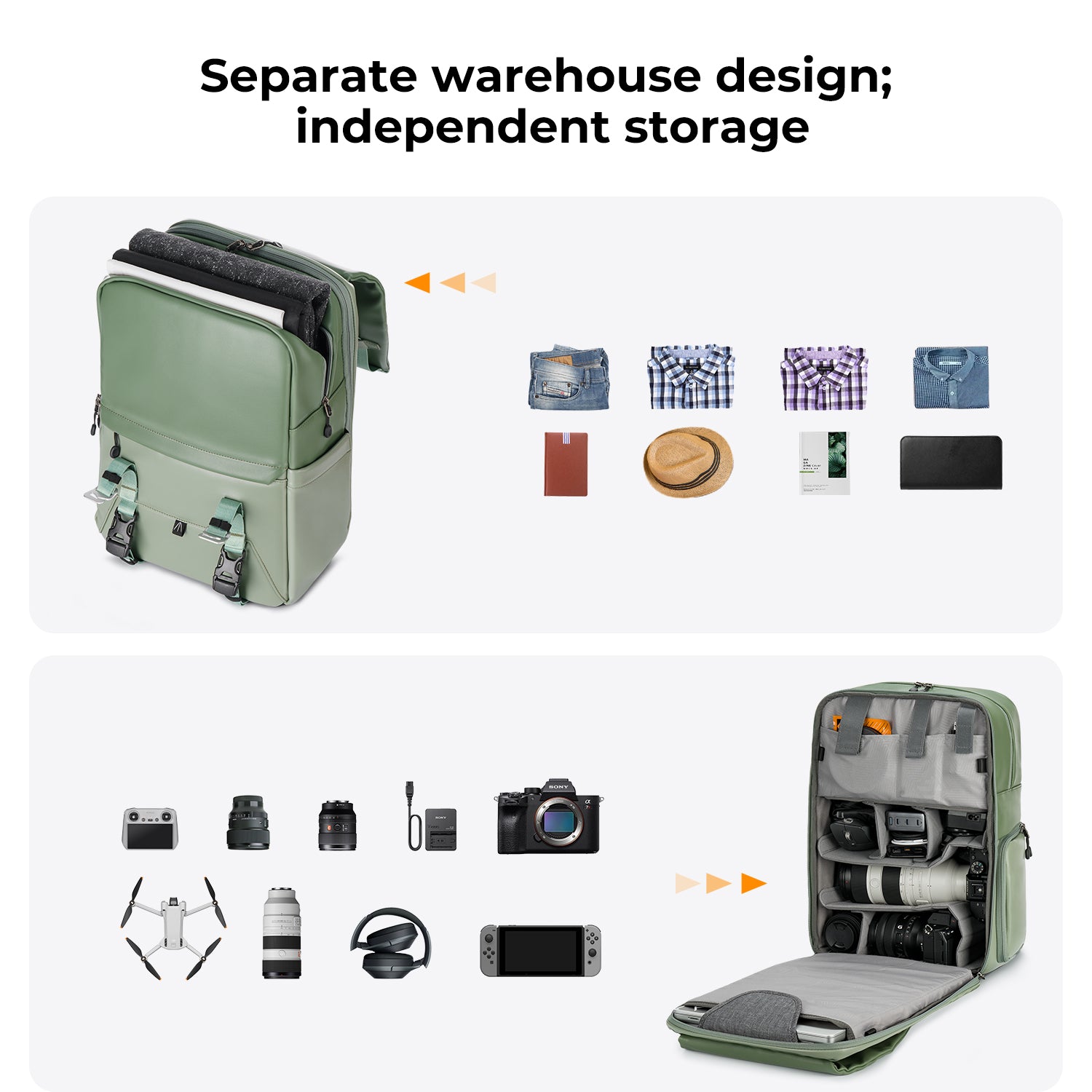 Camera Backpack Camera Bags for Photographers Large Capacity Camera Case with Raincover 15-15.6 Inch Laptop Compartment Backpack 20L Urban Wander 01 (Light green)