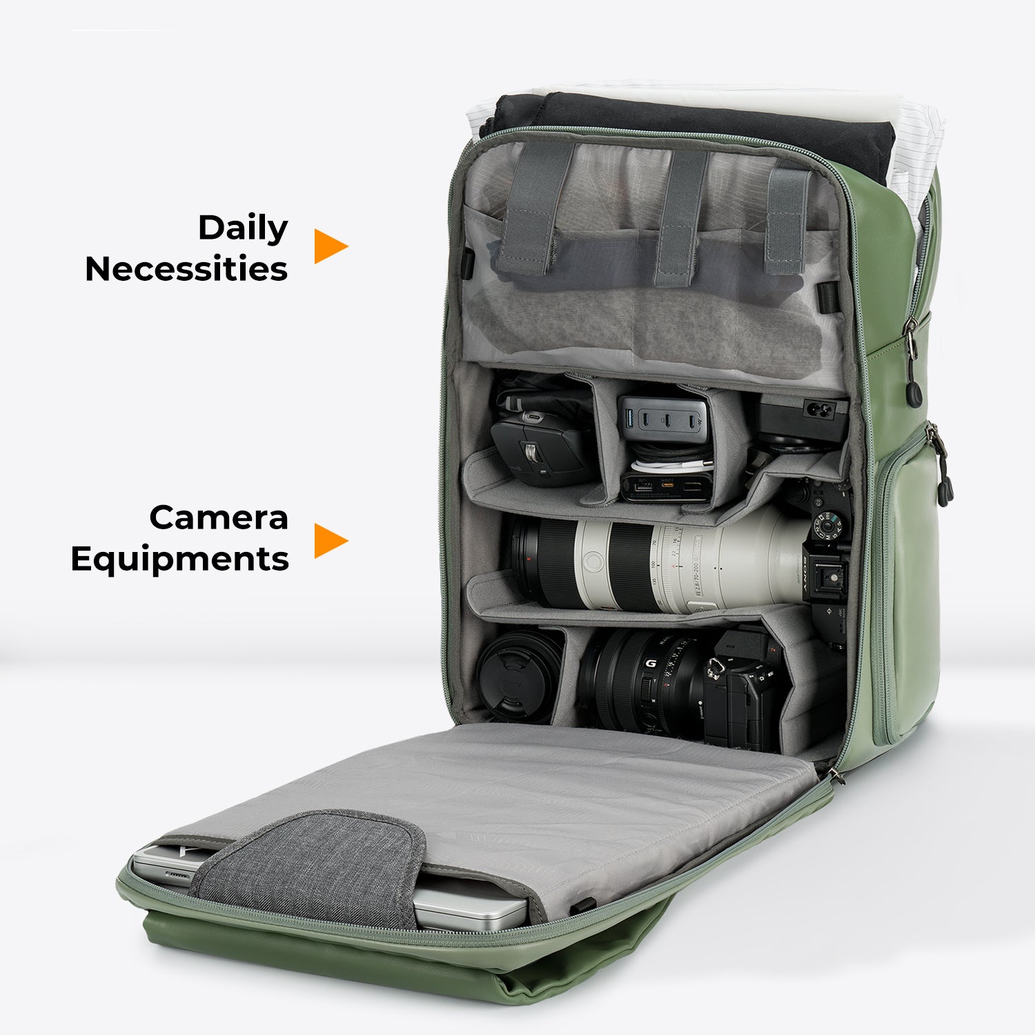 Camera Backpack Camera Bags for Photographers Large Capacity Camera Case with Raincover 15-15.6 Inch Laptop Compartment Backpack 20L Urban Wander 01 (Light green)