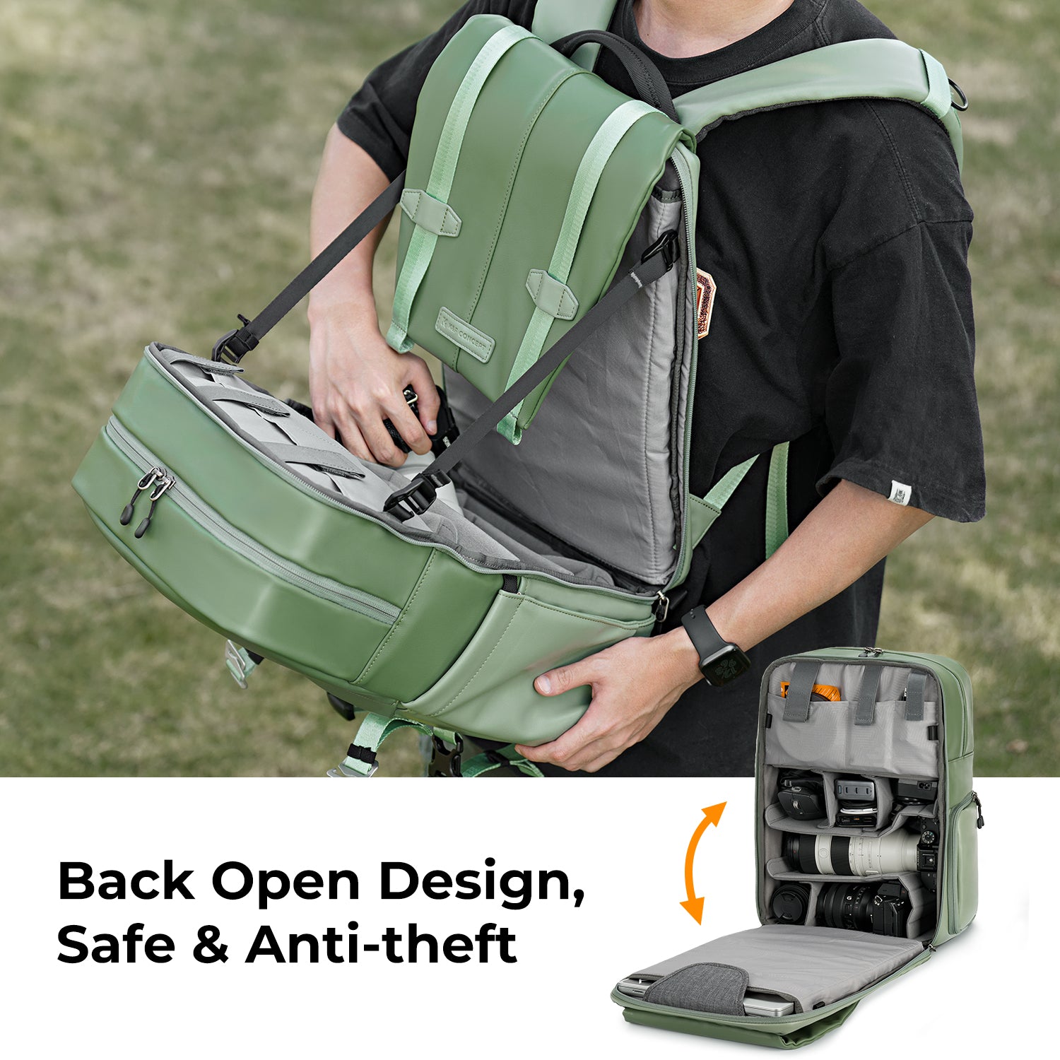 Camera Backpack Camera Bags for Photographers Large Capacity Camera Case with Raincover 15-15.6 Inch Laptop Compartment Backpack 20L Urban Wander 01 (Light green)