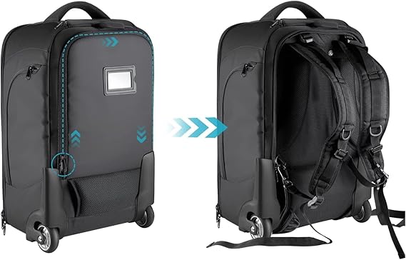 Neewer 2-in-1 Convertible Wheeled Camera Backpack Luggage Trolley Case with Double Bar, Anti-shock Detachable Padded Compartment for SLR/DSLR Cameras, Tripod, Lens and Other Accessories (Black/Grey)