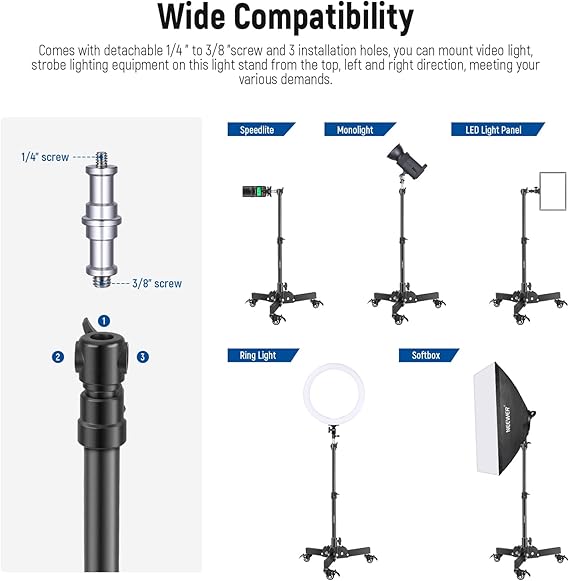2 Heavy Duty Light Stands with Wheels, 2.4 Feet Height