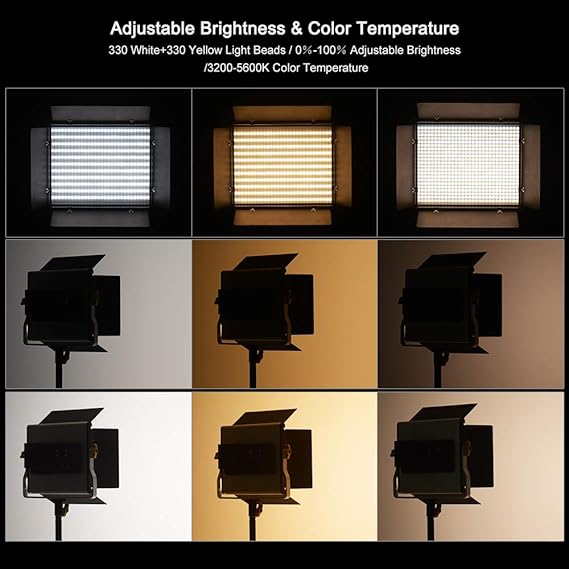 Professional LED Video Light Dimmable 660 LED Bulbs Bi-Color Light Panel 3200-5600K CRI 85+ with U Bracket & Barndoor Lighting Kit for Studio Photography Video