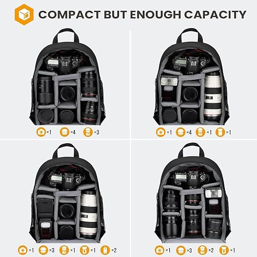 Odluzy Camera Bag Professional Camera Backpack with Rain Cover Waterproof Laptop Backpack Anti-Theft Camera Case Photography Backpack Case for Women Men Black, One Size