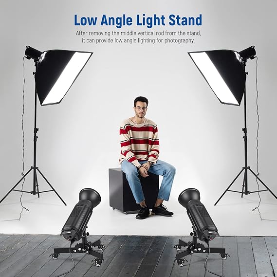 2 Heavy Duty Light Stands with Wheels, 2.4 Feet Height