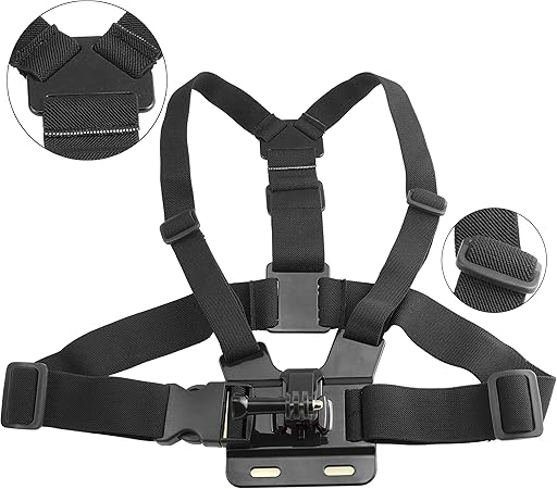 Head & Backpack Mount Bundle compatible with GoPro Hero 7, 6, 5, Black, Session, Hero 4, Black, Silver, Hero+ LCD, 3+, 3, DJI Osmo Action (Chest Mount Harness)