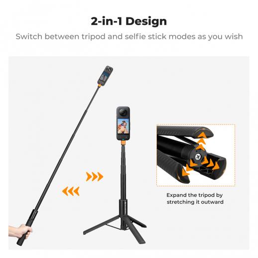 K&F Invisible Selfie Stick, Extension Long Pole(120cm)for Insta360 Camera GoPro DJI Action, 1/4