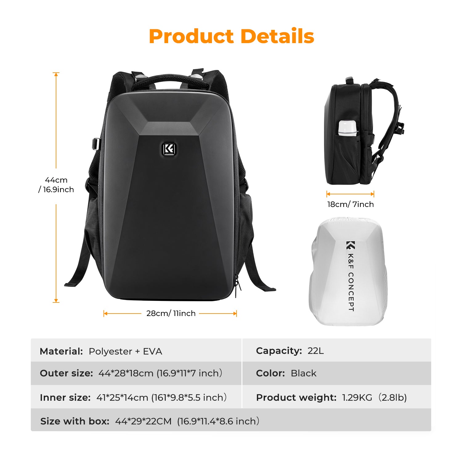 K&F Camera Backpack Hardshell Photography Camera Bag with 15.6 Inch Laptop Compartment Backpack 22L Nature Wander 10 (Black)
