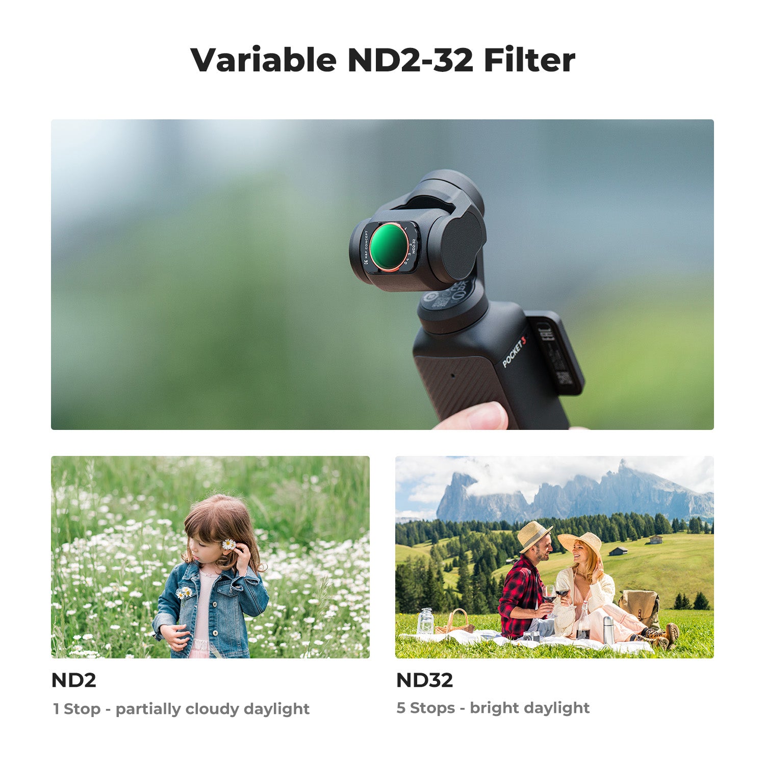 DJI Osmo Pocket 3 Filter Magnetic CPL + Black Mist 1/4 + ND2-32 Filter Set, Multi-Coated/HD Optical Glass/Gimbal Compatible
