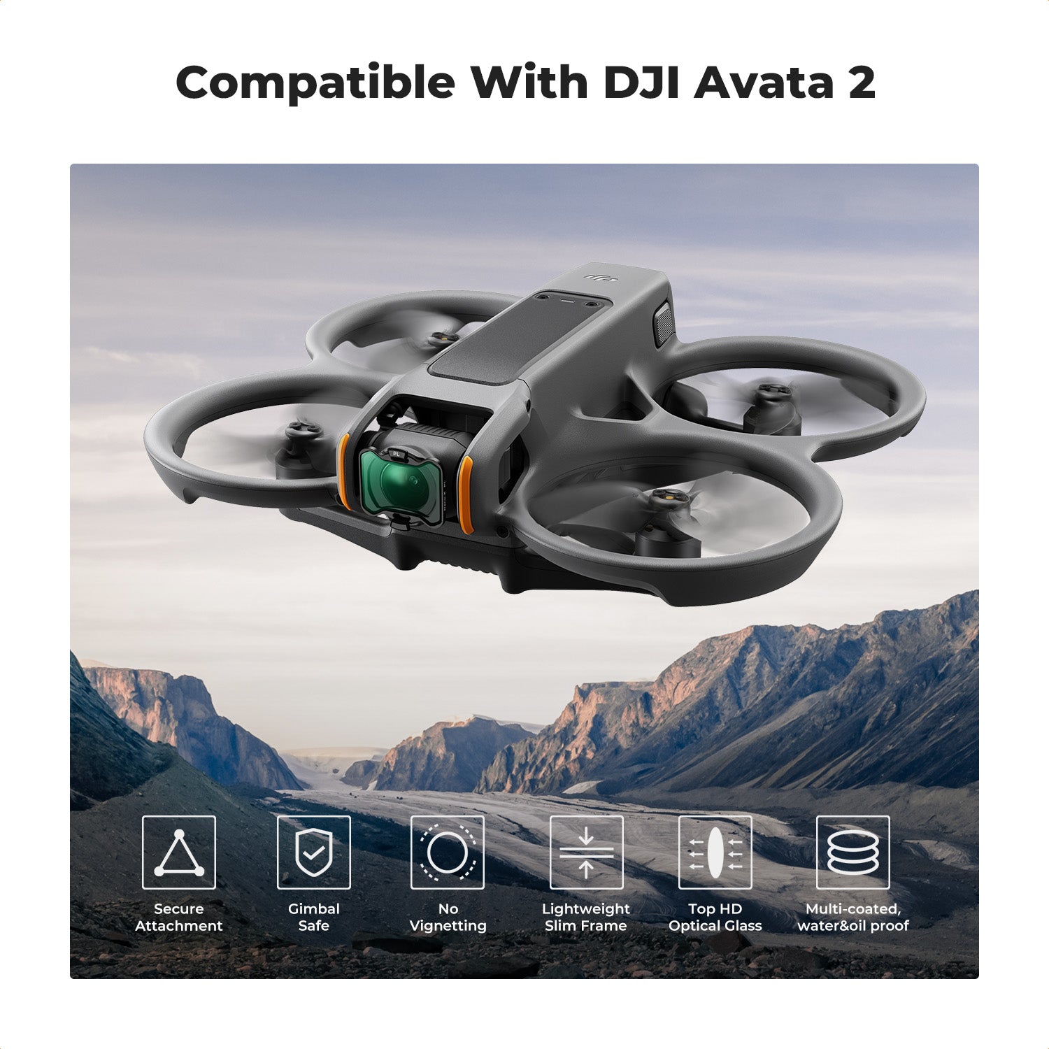 DJI Avata 2 Drone Filters Kit (PL+ND8+ND16) 3 Pack Compatible with DJI Avata 2, Multi-coated Neutral Polarizer Density Drone Lens Filters
