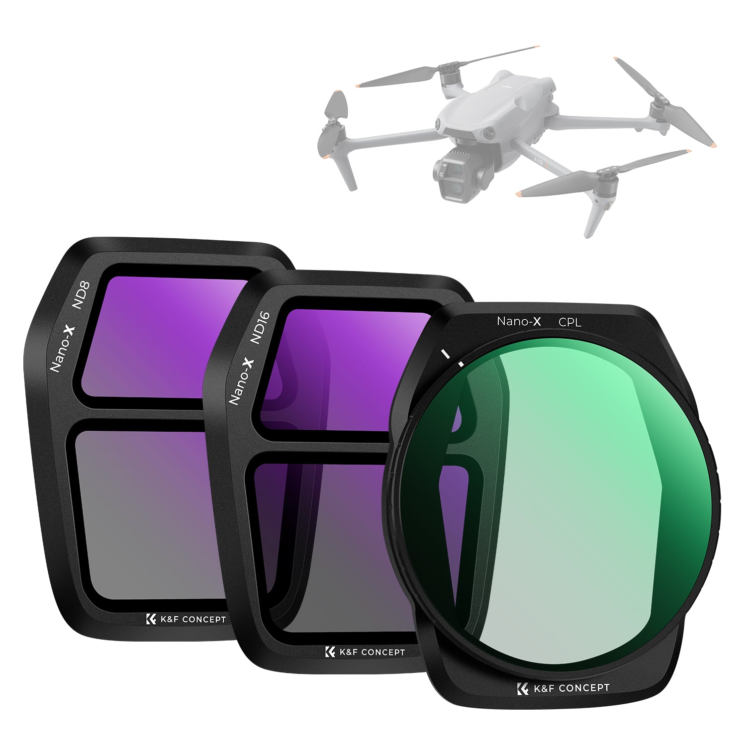 K&F Concept 3Pack ND PL Filter Set for DJI Air 3S, CPL + ND8 + ND16 Neutral Density Polarizer Multi-Function Filters Drone Lens Accessories, HD Optical Glass/Multi-Coated/Gimbal Safe