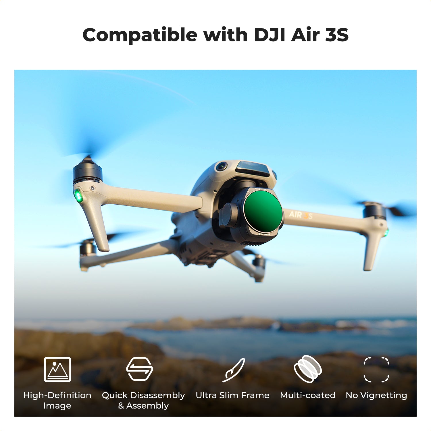 K&F Concept 3Pack ND PL Filter Set for DJI Air 3S, CPL + ND8 + ND16 Neutral Density Polarizer Multi-Function Filters Drone Lens Accessories, HD Optical Glass/Multi-Coated/Gimbal Safe