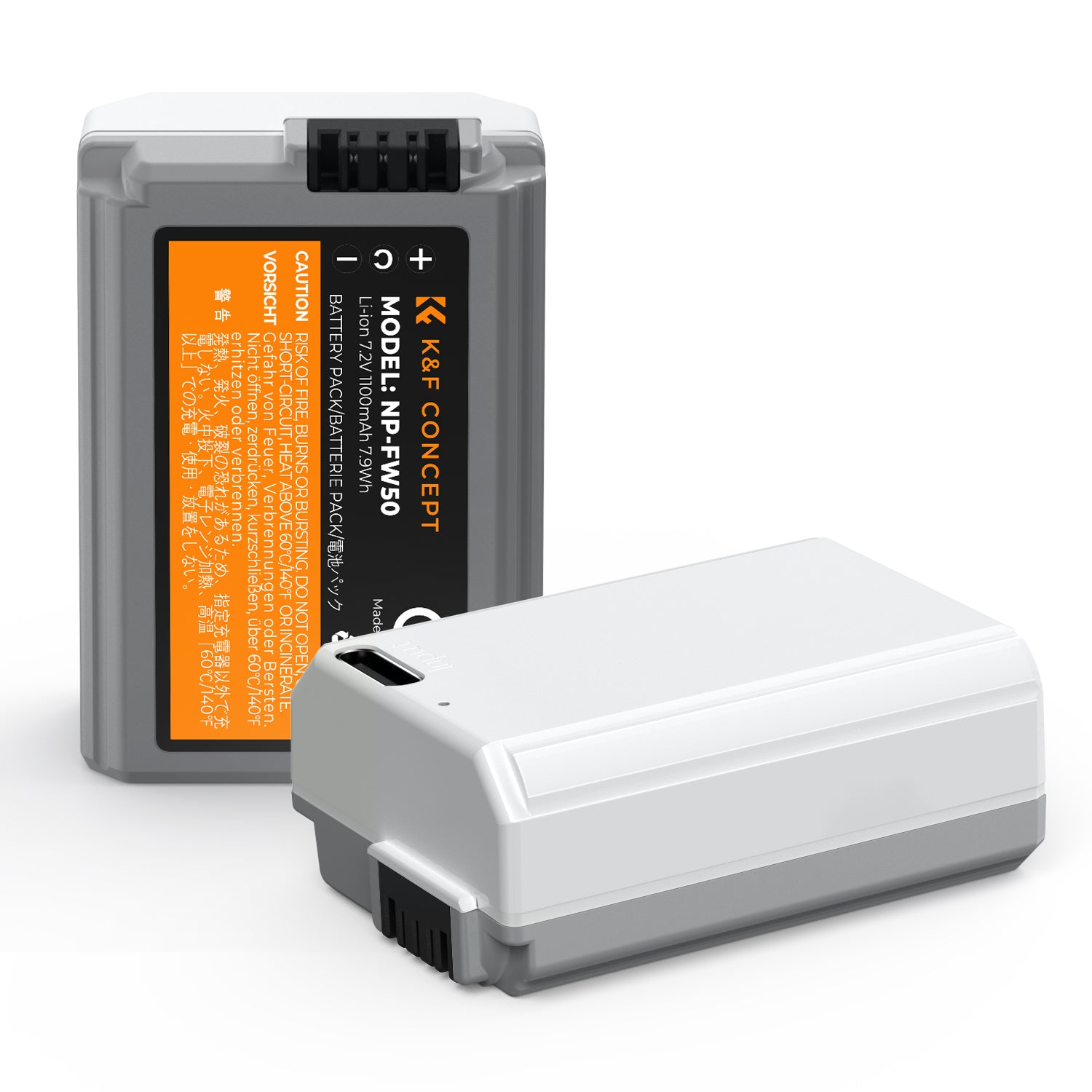 NP-FW50 Battery with Type-C Fast Charging for Sony ZV-E10, Alpha 7, A7, A7II, A7RII, A7SII, A7S, A7S2, A7R, A7R2, A5000, A6400, A6500, A6300, A6000, NEX-3, NEX-5, 1100mAh