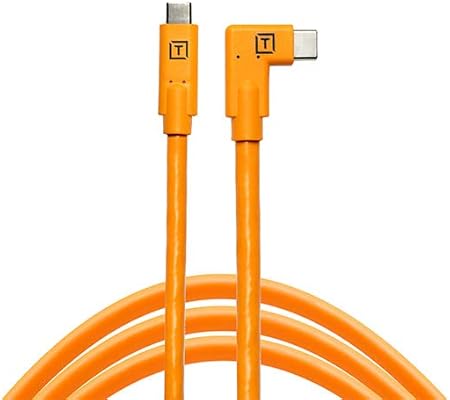 Tether Tools TetherPro USB-C to USB-C Right Angle Cable | for Power Delivery, Fast Transfer and Connection Between Camera and Computer | High Visibility Orange | 15 feet (4.6 m)