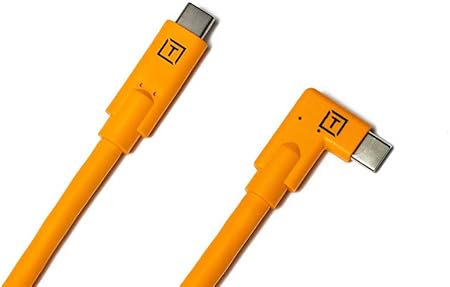 Tether Tools TetherPro USB-C to USB-C Right Angle Cable | for Power Delivery, Fast Transfer and Connection Between Camera and Computer | High Visibility Orange | 15 feet (4.6 m)