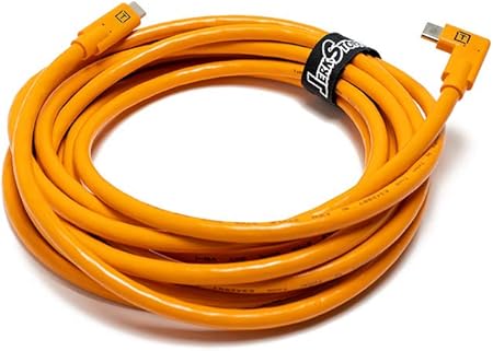 Tether Tools TetherPro USB-C to USB-C Right Angle Cable | for Power Delivery, Fast Transfer and Connection Between Camera and Computer | High Visibility Orange | 15 feet (4.6 m)