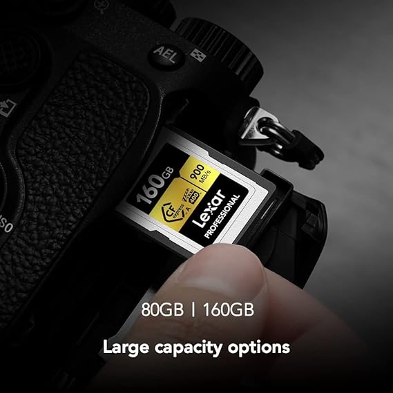 Lexar Professional 160GB CFexpress Type A Gold Series Memory Card, Up to 900MB/s Read, Cinema-Quality 8K Video, Rated VPG 400