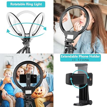 Ring Light with 50'' Extendable Tripod Stand, LED Circle Lights with Phone Holder