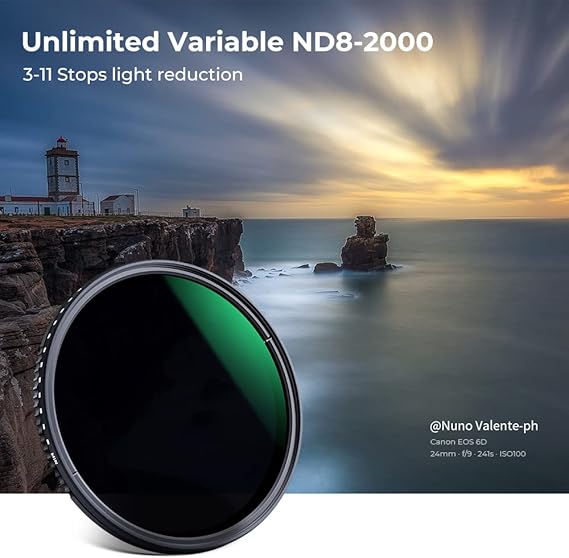 K&F Concept 72mm Variable Neutral Density Filter ND8-ND2000 (3-11stop) Hydrophobic Adjustable ND Filter with 24 Multi-Layer Coatings for Camera Lens