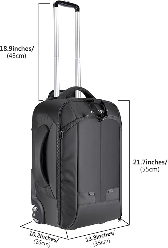 Neewer 2-in-1 Convertible Wheeled Camera Backpack Luggage Trolley Case with Double Bar, Anti-shock Detachable Padded Compartment for SLR/DSLR Cameras, Tripod, Lens and Other Accessories (Black/Grey)