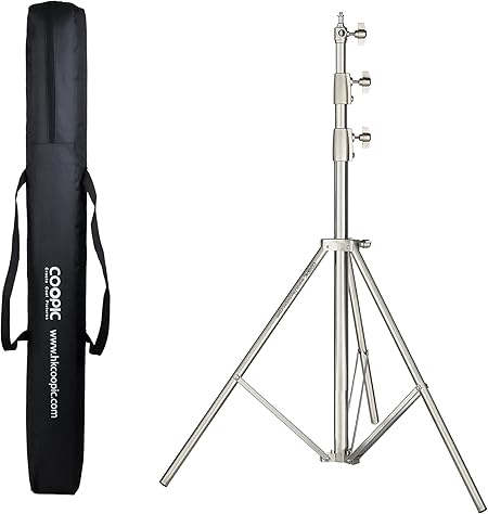 COOPIC L-280M Stainless Steel Light Stand 110inch/280cm Heavy Duty with 1/4-inch to 3/8-inch Universal Adapter for Studio Softbox, Monolight and Other Photographic Equipment (1 Pack w/Solo Bag)