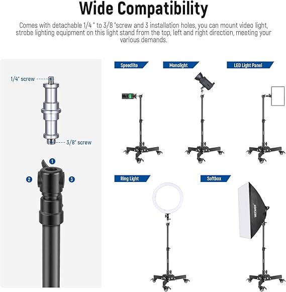 2 Heavy Duty Light Stands with Wheels, 2.4 Feet  Height