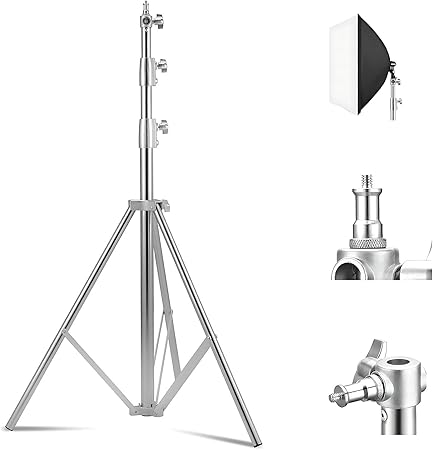 Gluckluz Stainless Steel Light Stand 280cm Heavy Duty Photo Studio Light Stand Height Adjustable Lighting Tripod Holder with 1/4