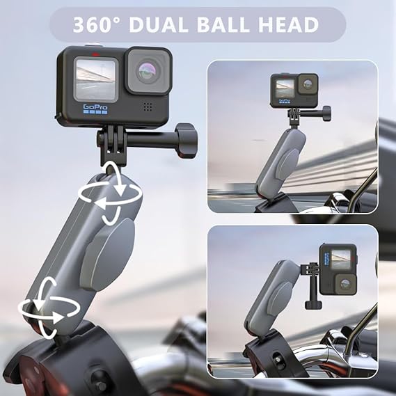 ROUSKI Motorcycle Bike Mount with Flexible 360 Ball Head 15cm Extension Pole Compatible with GoPro Hero 12/11/10/9/8/7/6/5 Black,DJI Osmo Action 3 and Most Action Cameras