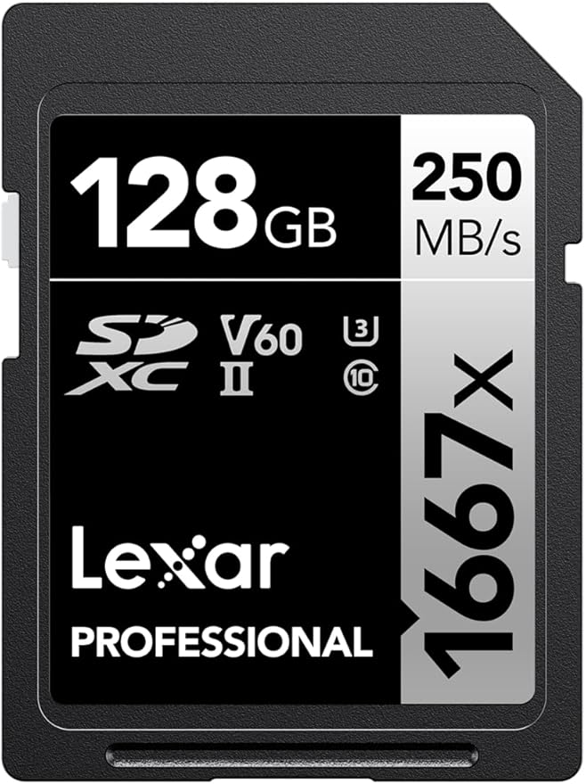 Lexar Professional 1667x 128GB SDXC UHS-II Card, Up To 250MB/s Read, for Professional Photographer, Videographer, Enthusiast