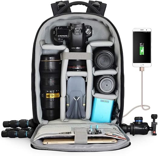 Caden Camera Backpack Professional DSLR Bag with USB Charging Port, unisex