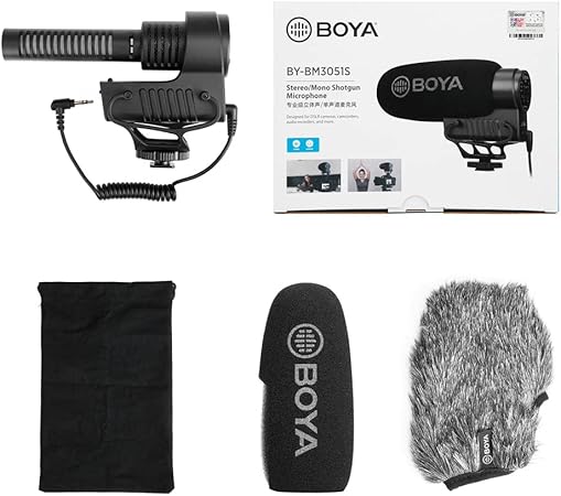 Boya BY-BM3051S Microphone On Camera With Foam Mic Windscreen And Plastic Stand - Black