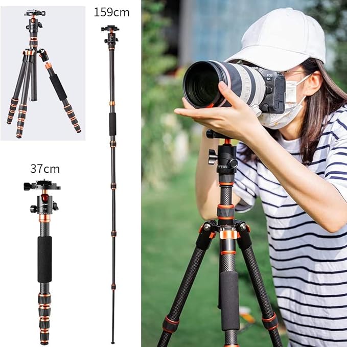 K&F Concept 60 inch Carbon Fiber Camera Tripod,Lightweight Compact Tripod with 360 Degree Ball Head,Quick Release Plate,Detachable Monopod 8KG Load Capacity for SLR DSLR C225C0+BH-25 (BA225)