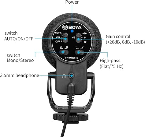 Boya BY-BM3051S Microphone On Camera With Foam Mic Windscreen And Plastic Stand - Black