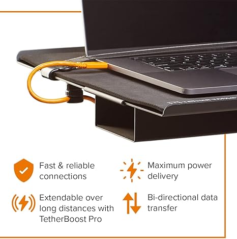 Tether Tools TetherPro USB-C to USB-C Right Angle Cable | for Power Delivery, Fast Transfer and Connection Between Camera and Computer | High Visibility Orange | 15 feet (4.6 m)