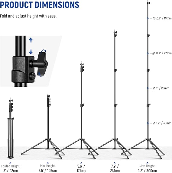 3m Air Cushioned Light Stand, Heavy Duty Metal Photography Tripod Stand