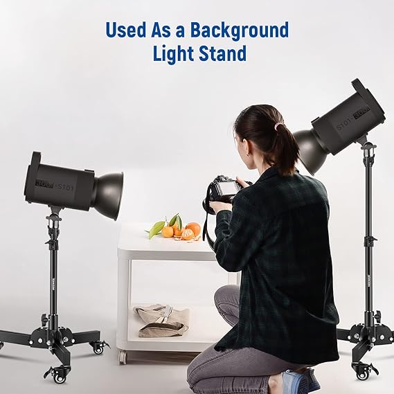 2 Heavy Duty Light Stands with Wheels, 2.4 Feet  Height