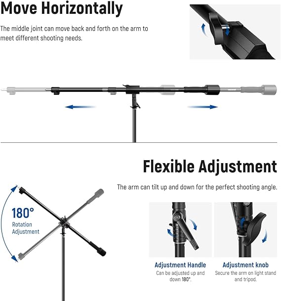 Aluminum Light Stand, 9.8ft/3m Adjustable Photography Stand with Boom Arm