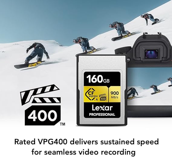 Lexar Professional 160GB CFexpress Type A Gold Series Memory Card, Up to 900MB/s Read, Cinema-Quality 8K Video, Rated VPG 400