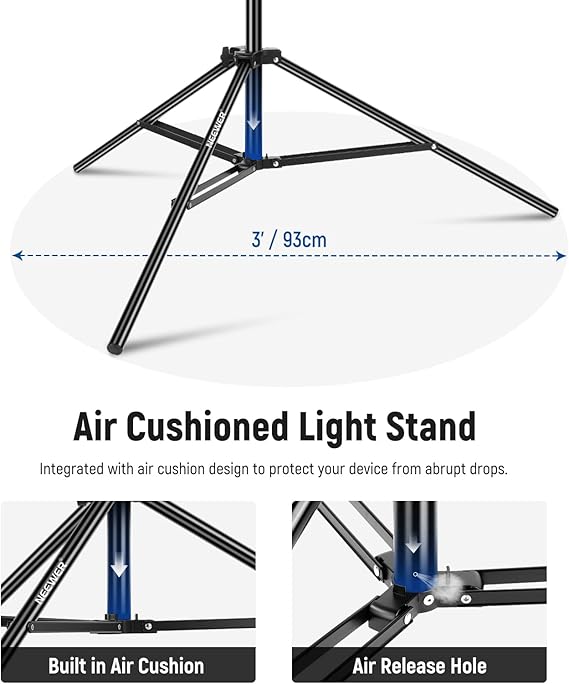 Aluminum Light Stand, 9.8ft/3m Adjustable Photography Stand with Boom Arm