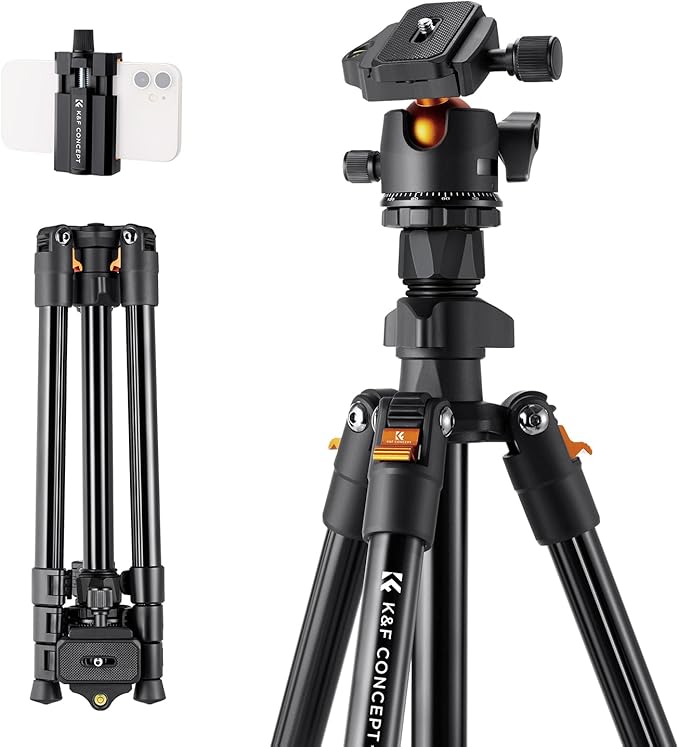 K&F Concept 62.99 Inch Camera and Phone Aluminum Travel Tripod  with 360 Degree Panorama Ball Head