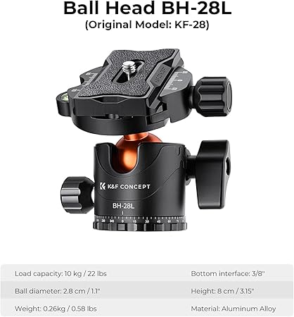 K&F Concept Compact Aluminum Camera Tripod with 360 Degree Ball Head and 8kgs Load for DSLR (78in)+ extension arm kit