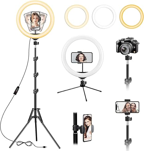 TDOO 12 inch Ring Light with Floor Tripod and Desk Stand (Ring light Kit Totally 74