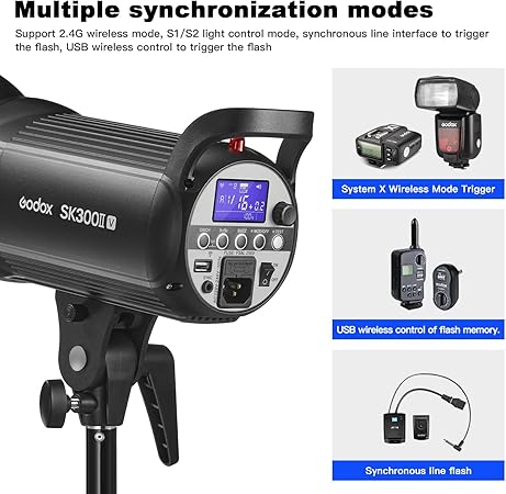 Godox SK300II-V 300Ws Photo Studio Strobe Flash Monolight Light with Bowens Mount &Lamp Head, 10W LED Modeling Lamp for Studio, Shooting, Location and Portrait Photography