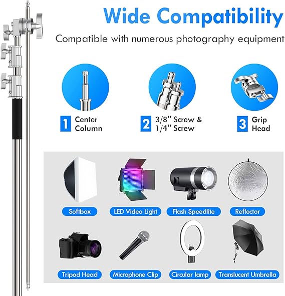 C Stand with Boom Arm, 10ft/300cm Adjustable Heavy Duty Light C stand