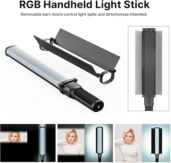 ULANZI VL360 Upgrade 38W RGB Handheld Light Wand LED Video Light Stick with Barndoor, 360°Full Color 2500K-10000K CRI94+ Photography Tube Lighting Stick with 20 Preset Scenes 3400mAh Battery