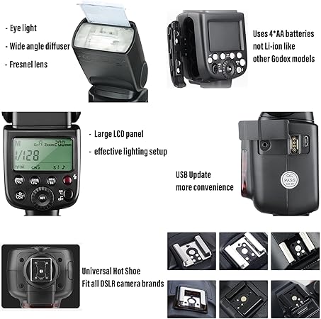 Godox TT600 2.4GHz Wireless GN60 Master/Slave Flash Speedlite for Canon Nikon Pentax Olympus Fujifilm DSLR Cameras black