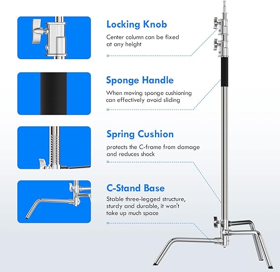 C Stand with Boom Arm, 10ft/300cm Adjustable Heavy Duty Light C stand