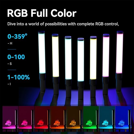 ULANZI VL360 Upgrade 38W RGB Handheld Light Wand LED Video Light Stick with Barndoor, 360°Full Color 2500K-10000K CRI94+ Photography Tube Lighting Stick with 20 Preset Scenes 3400mAh Battery