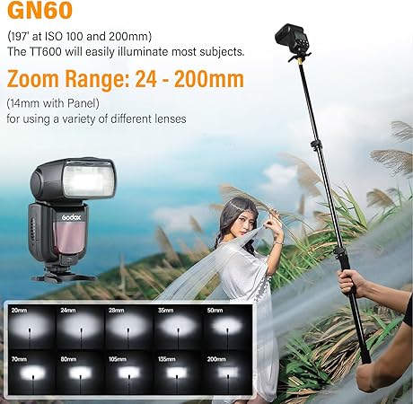 Godox TT600 2.4GHz Wireless GN60 Master/Slave Flash Speedlite for Canon Nikon Pentax Olympus Fujifilm DSLR Cameras black