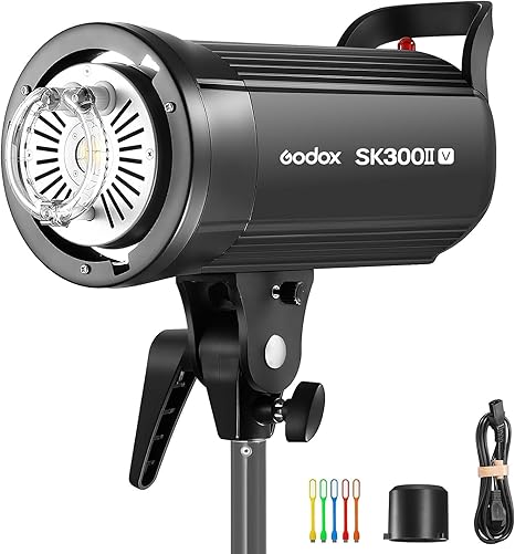 Godox SK300II-V 300Ws Photo Studio Strobe Flash Monolight Light with Bowens Mount &Lamp Head, 10W LED Modeling Lamp for Studio, Shooting, Location and Portrait Photography